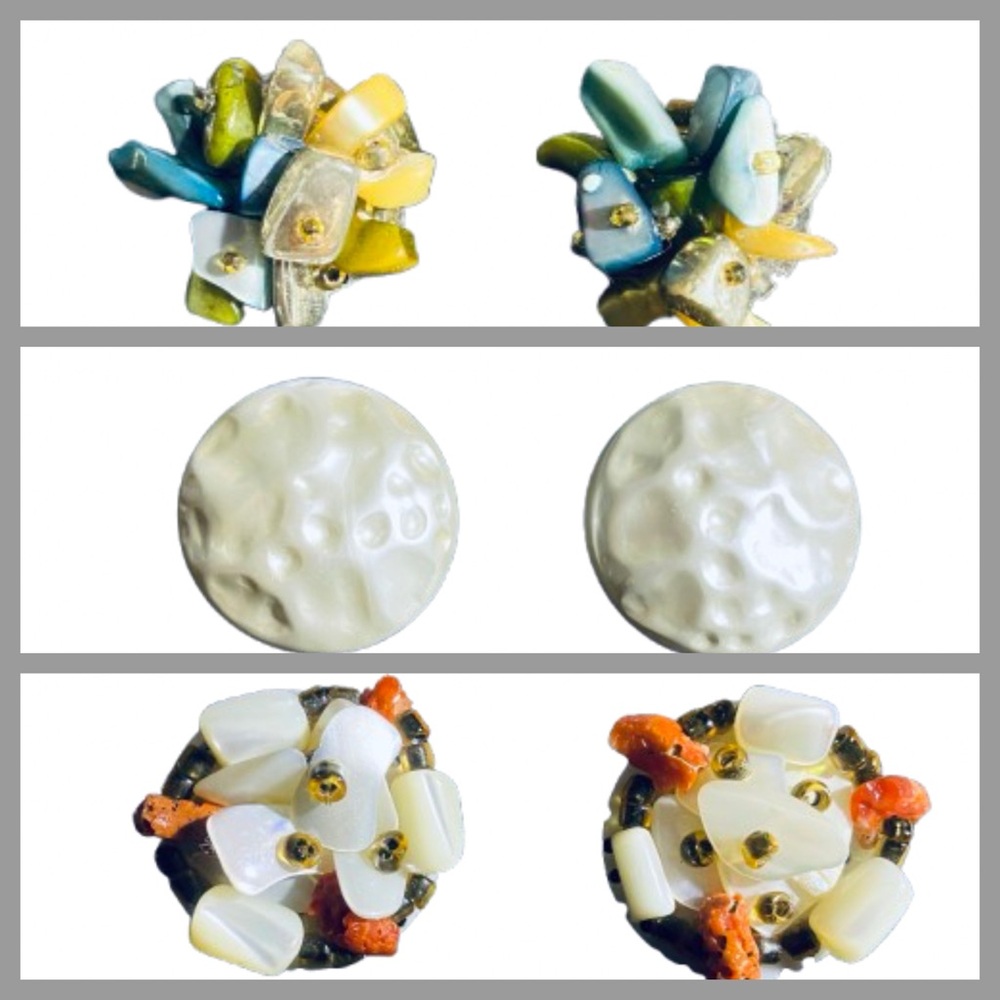 Vintage Clip on Earrings Lot of 3 Cluster Beads Textured Round 2 Made in Japan